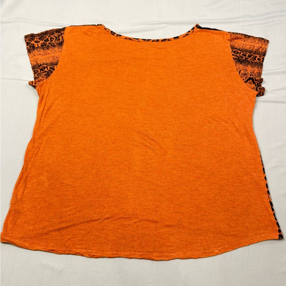 Buffalo Animal Print Sheer Tee XL Orange Snake Leopard Edgy - Picture 6 of 6